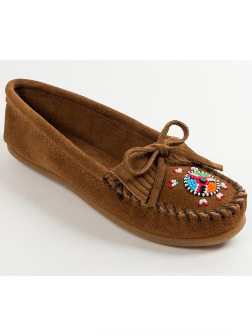 Minnetonka Brown Suede Me To We Beaded Moccasins Size 9
